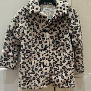 Bonpoint Cream and Black Leopard Puffer Jacket